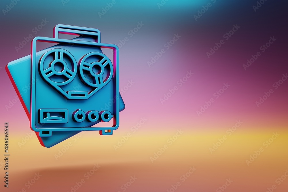 Poster Old Audio Recorder icon. Beautiful Blue Old Audio Recorder symbol icons on multicolor bright background. 3d rendering illustration. Background pattern for design.