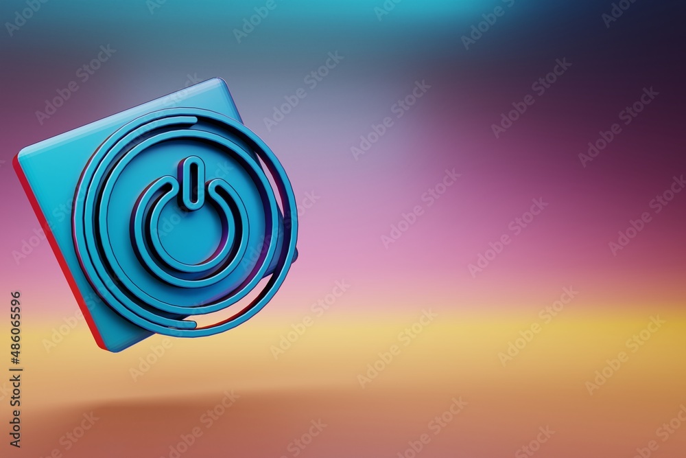 Poster Round Power Button icon. Beautiful Blue Round Power Button symbol icons on multicolor bright background. 3d rendering illustration. Background pattern for design.