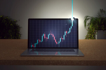Booming stock price breaks through top of notebook display © lassedesignen