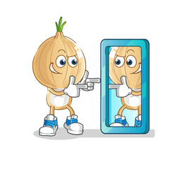 garlic head cartoon looking into mirror. cartoon mascot vector