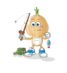 garlic head cartoon fisherman illustration. character vector