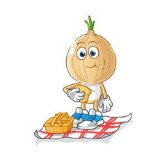 garlic head cartoon on a picnic. cartoon mascot vector
