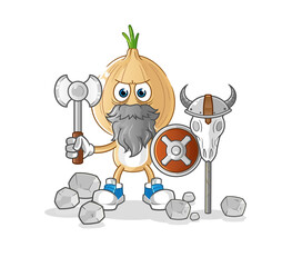 Obraz premium garlic head cartoon viking with an ax illustration. character vector