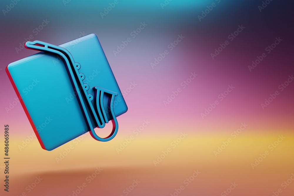 Poster inclined saxofon icon. beautiful blue inclined saxofon symbol icons on multicolor bright background.
