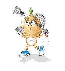 Obraz premium garlic head cartoon smash at badminton. cartoon mascot vector