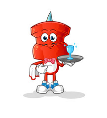 push pin head cartoon waiter. cartoon mascot vector