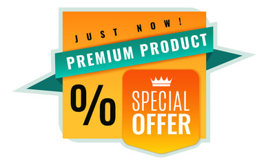 Special offer sticker for premium product. Paper label