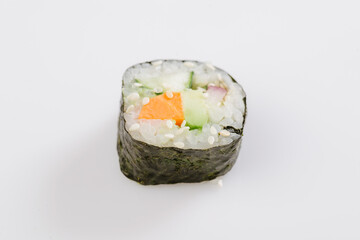 one sushi maki on white background
