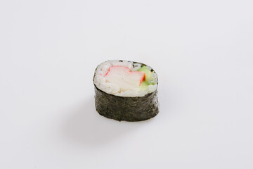 one sushi maki on white background