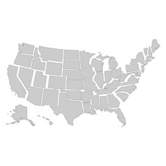 Poster map of the United States of America with the names of the states. Black and white printed map of the United States for T-shirts, posters or geographical themes. Drawn map with states. Vector
