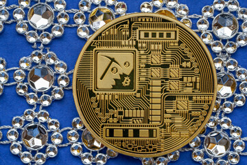 Bitcoin coin, medal photographed in the studio with long exposure reflection
