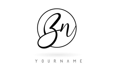 Handwritten letters Bn logo design with simple circle vector illustration.