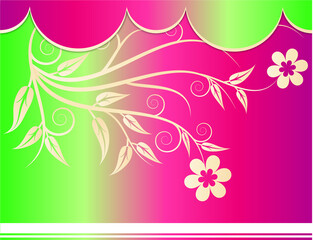 Colorful background card vector with white frame ornament on neon Green & Rose color gradient background