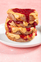 peanut butter and jam sandwich, american traditional bread toast