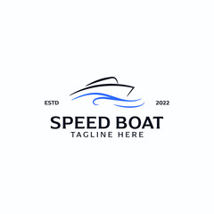 mature speed boat logo vector design illustration with line art, outline and simple styles. 