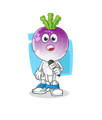 turnip head cartoon tv reporter. cartoon mascot vector