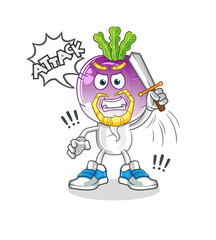 turnip head cartoon knights attack with sword. cartoon vector