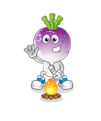 turnip head cartoon roasting marshmallows. cartoon vector