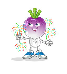 turnip head cartoon with fireworks mascot. cartoon vector