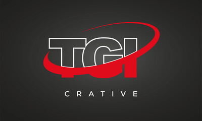 TGI letters creative technology logo with 360 symbol vector art template design