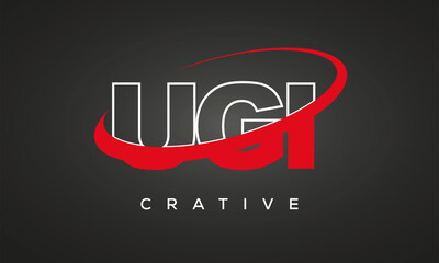 UGI letters creative technology logo with 360 symbol vector art template design