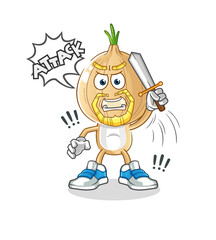 garlic head cartoon knights attack with sword. cartoon vector