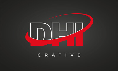 DHI letters creative technology logo with 360 symbol vector art template design