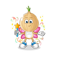 garlic head cartoon fairy with wings and stick. cartoon vector