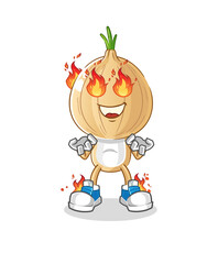 garlic head cartoon on fire mascot. cartoon vector