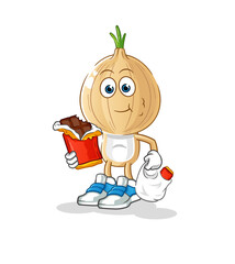garlic head cartoon eat chocolate mascot. cartoon vector