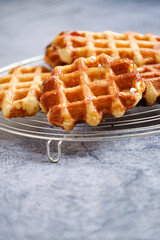 Belgian Waffles from the city of Liege copy space under
