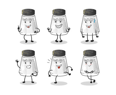 Salt and Pepper shaker vector. Cute cartoon salt and pepper shaker couple  with smiling faces. Kawaii characters drawing vector. Stock Vector