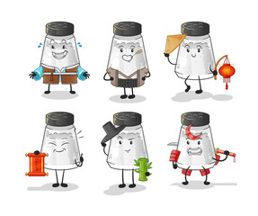 salt shaker asian culture set . cartoon mascot vector