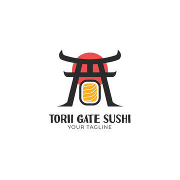 torii gate and sushi logo template