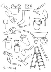 Gardening set. Doodles. Vector