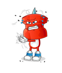 push pin head cartoon swat fly character. cartoon vector