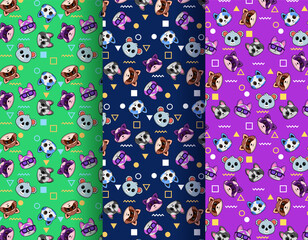 3 sets of cute pet head abstract pattern arrangement, creative and modern pattern design background for children's theme products.