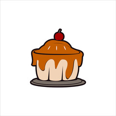 Flat Illustration of Pie Cake Bakery with Cerry on Top