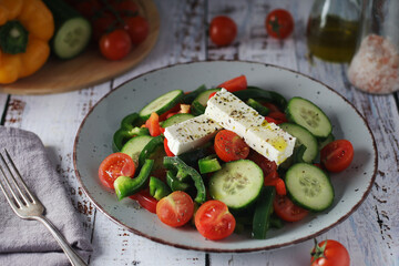 Traditional Greek salad on the plate