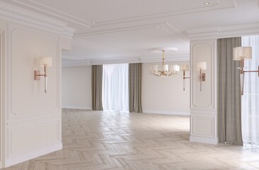visualization of a large empty interior, 3D illustration, cg render