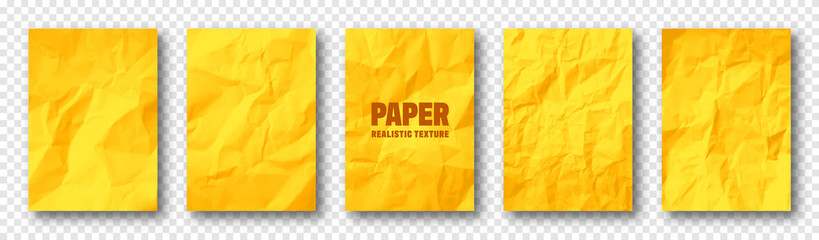 Colorful yellow crumpled paper texture. Rough grunge old blank. Colored background. Vector illustration