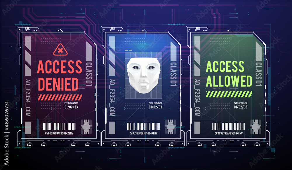 Poster AI. Artificial intelligence. Conceptual Layout with HUD elements for print and web. Infographics of big data. Sci-fi system security. Business tech.