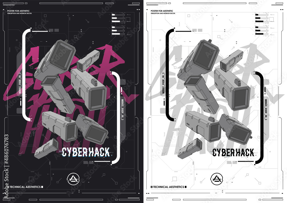 Poster tech abstract poster template with hud elements. cyber culture, modern flyer for web and print. hack