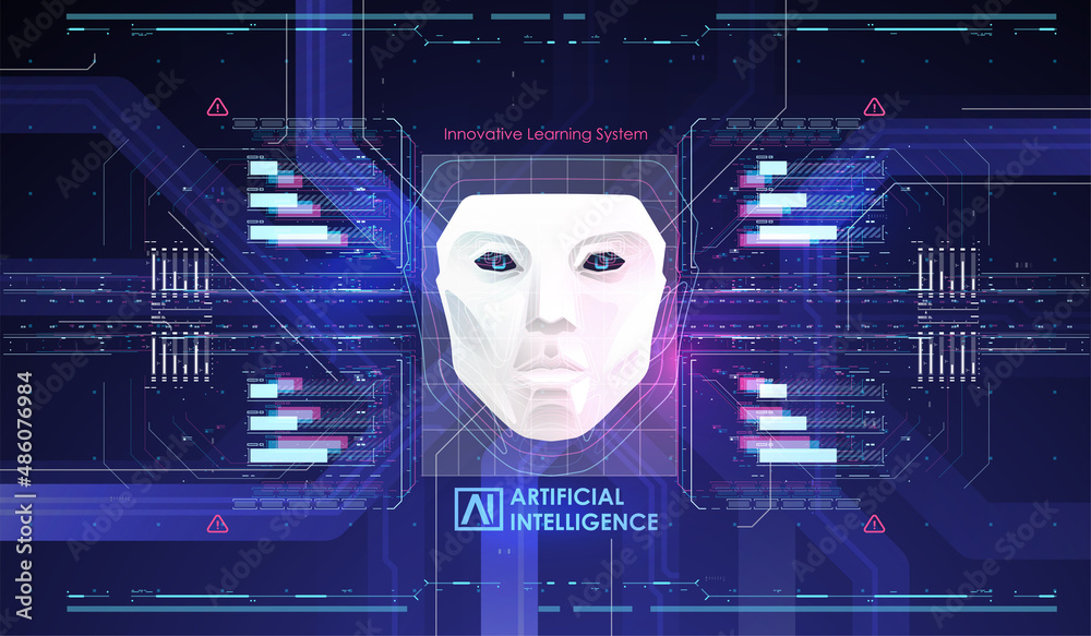 Poster ai and technology concept. abstract glowing colorful digital brain with circuit background. futurist