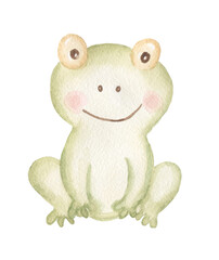 Obraz na płótnie Canvas Cute Boho Animal Clipart, Watercolor hand drawn frog illustration, Kids Wall Art, Baby Shower, Choldren Invitation, Scrapbook clipart, nursery poster