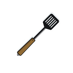 Spatula Illustration. Kitchen spatula with wooden handle. Vector isolated on white background. Tool for mixing and spreading food