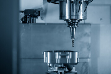 The 4-axis  machining center cutting the aluminum gear housing parts by solid flat end mill tool.