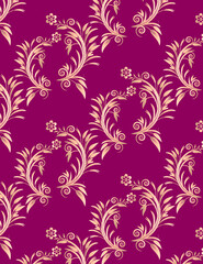 Fototapeta na wymiar Pattern design vector of decorative golden flowers on solid pink color