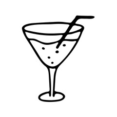 doodle cocktail glass isolated on a white background. Elements of celebration. Doodle, simple outline illustration. A symbol of a holiday, New Year, Christmas, Birthday, Wedding.