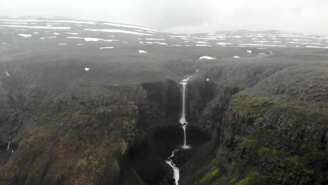 Aerial view of a waterfall on Putorana plateau